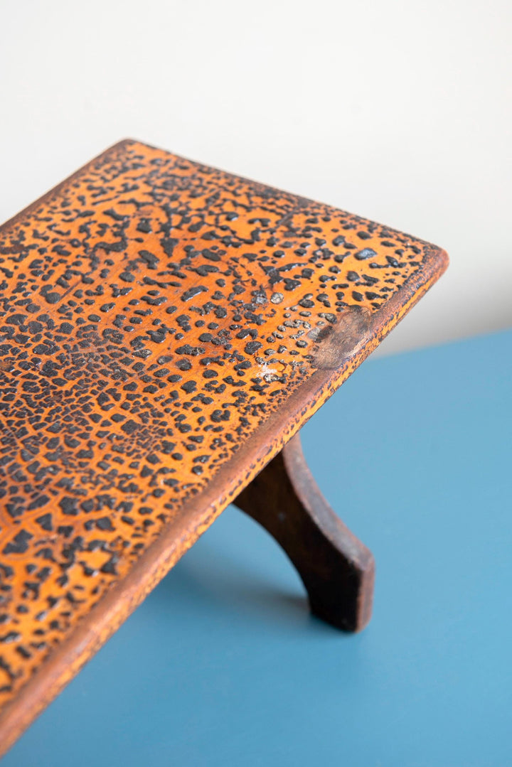 Antique Wooden Footstool with Craquelure Finish