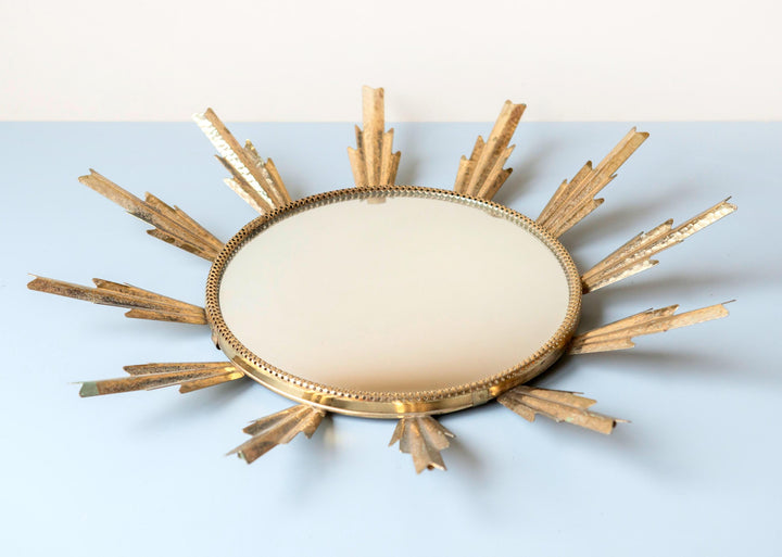 Vintage Sunburst Convex Wall Mirror – 1950s