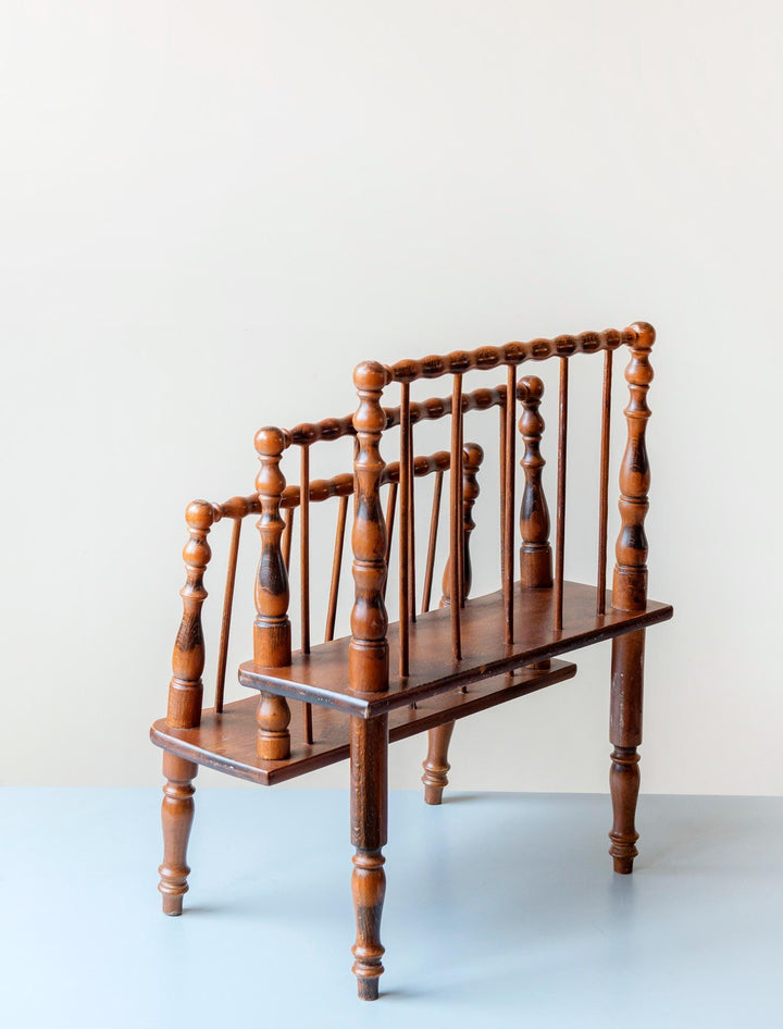 Carved Magazine Rack – Vintage Turned Wood Newspaper Stand