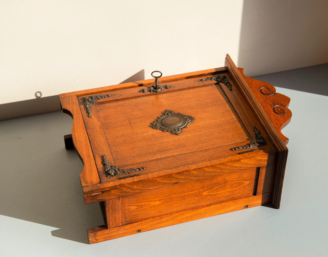Antique Oak Victorian Medicine Cabinet with Lock