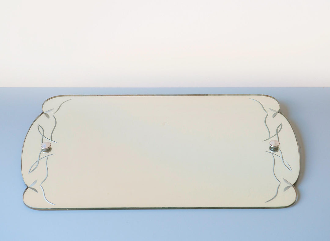 Antique Art Deco Frameless Etched Wall Mirror