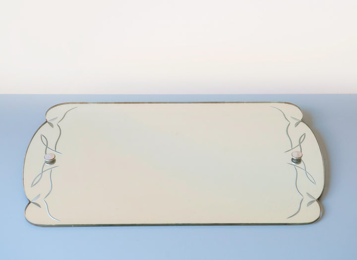 Antique Art Deco Frameless Etched Wall Mirror