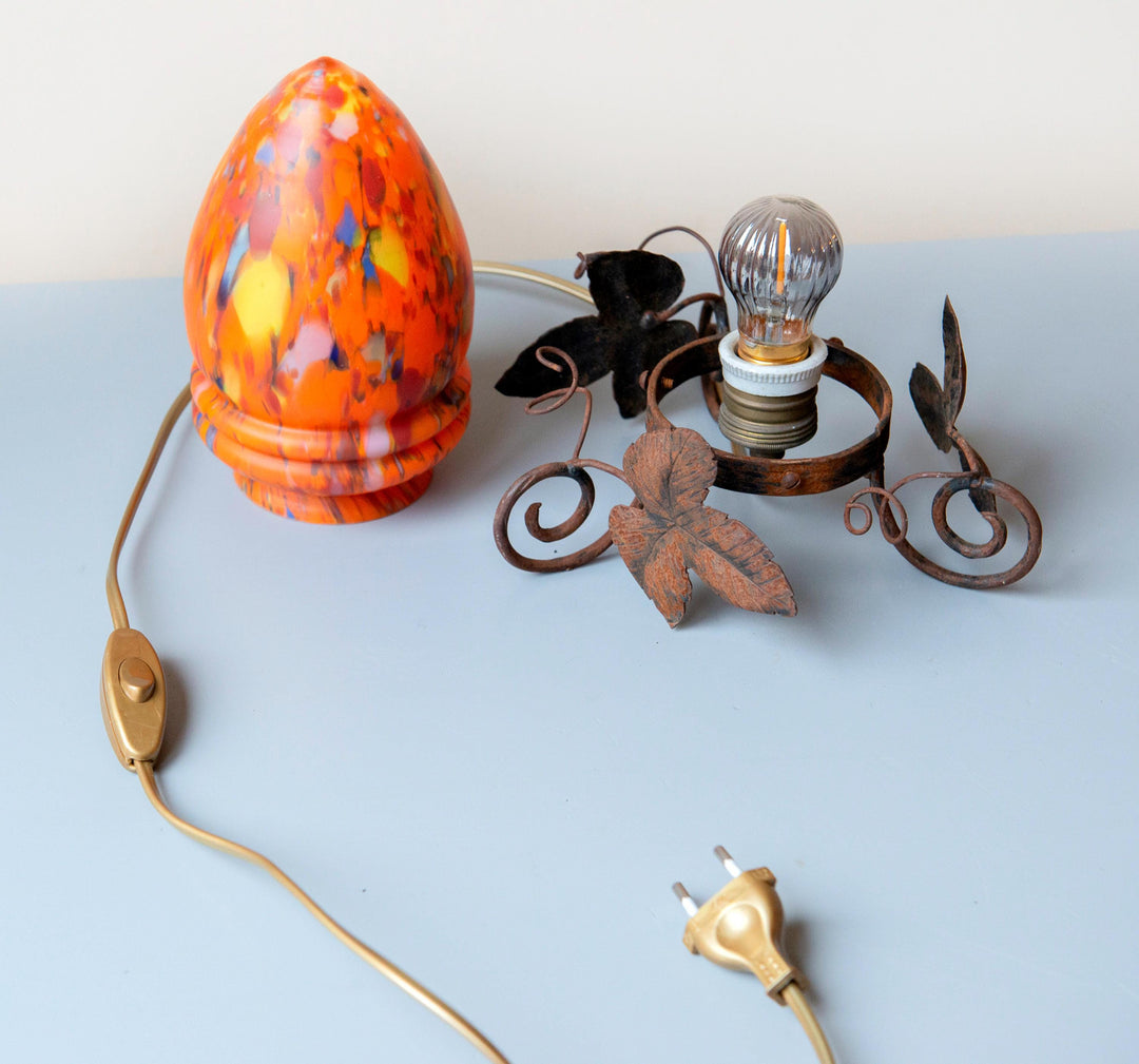 Antique Art Nouveau Wrought Iron Table Lamp
