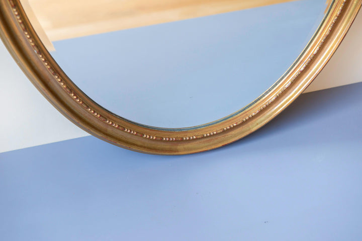 Large Vintage Belgian Gilt Oval Mirror - Beveled Glass, 1960s