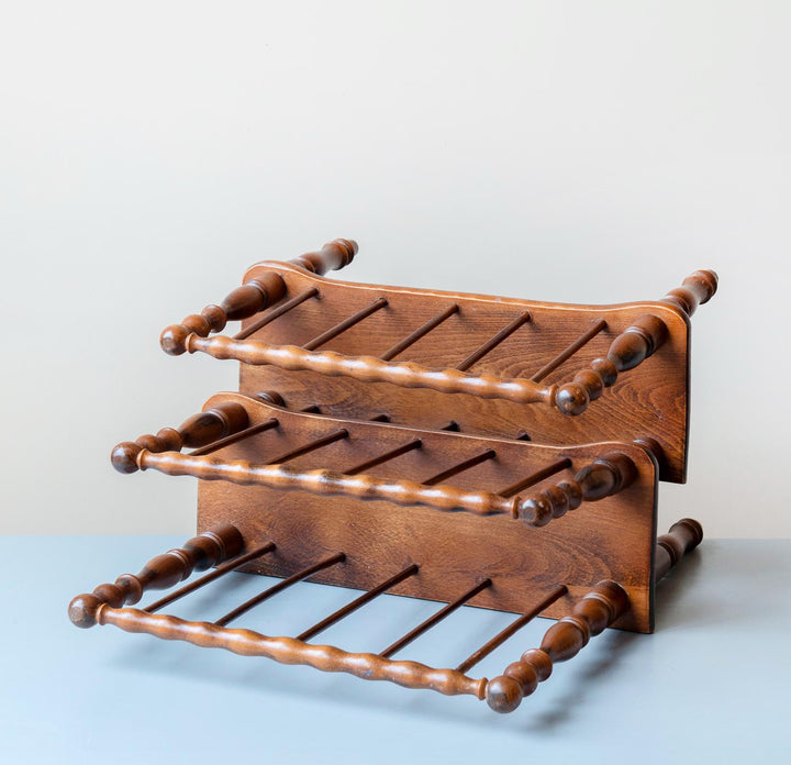 Carved Magazine Rack – Vintage Turned Wood Newspaper Stand