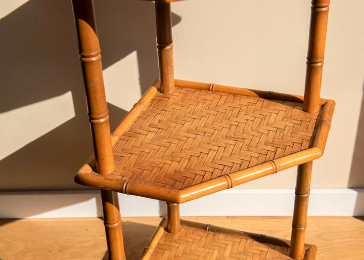 Vintage Bamboo Etagere Side Table – Mid Century