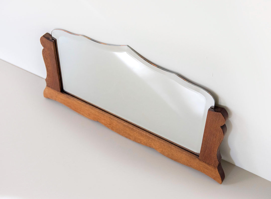 Antique Art Deco Frameless Wall Mirror - Scalloped Oak Frame