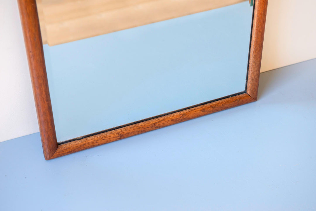 Antique Oak Scalloped Mirror- Carved Crest, 1900s