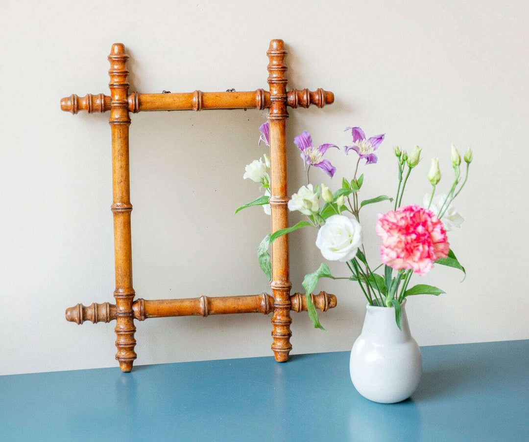 French Faux Bamboo Mirror With Hanging Chain, 1900s