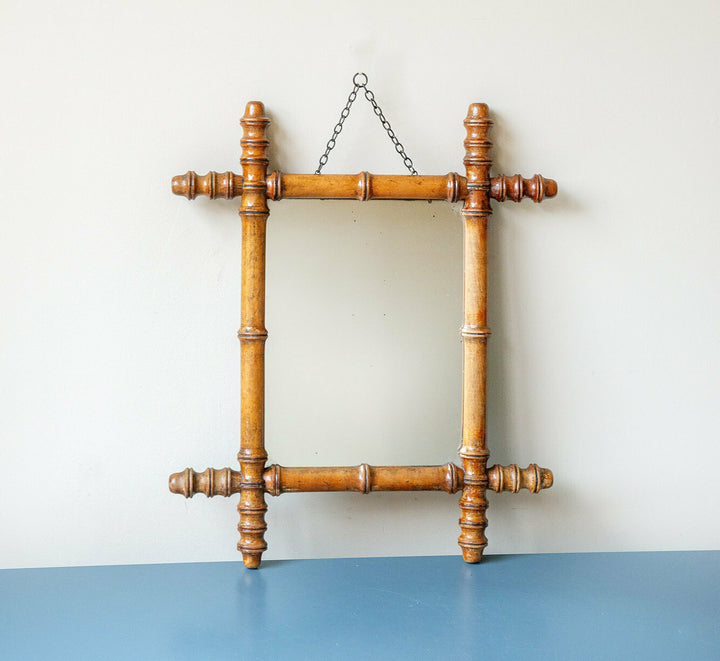French Faux Bamboo Mirror With Hanging Chain, 1900s