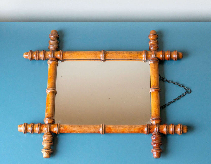 French Faux Bamboo Mirror With Hanging Chain, 1900s