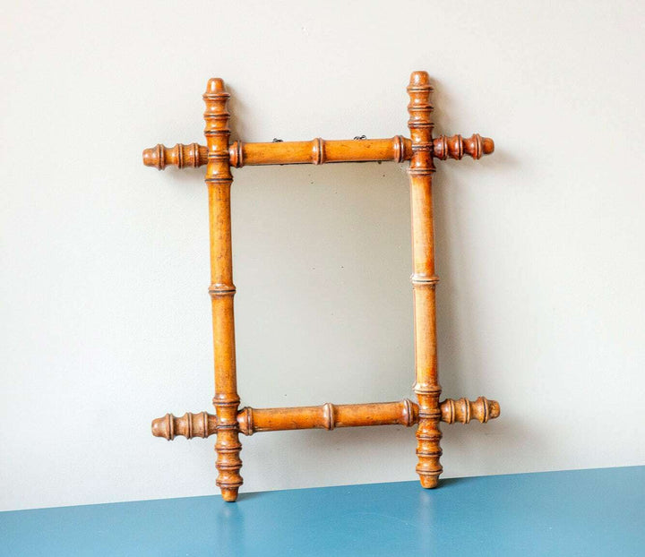 French Faux Bamboo Mirror With Hanging Chain, 1900s