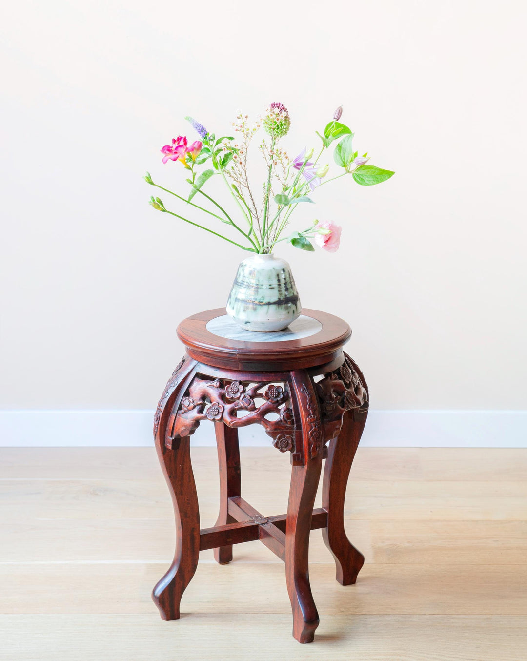 Rosewood Side Table With Marble Top