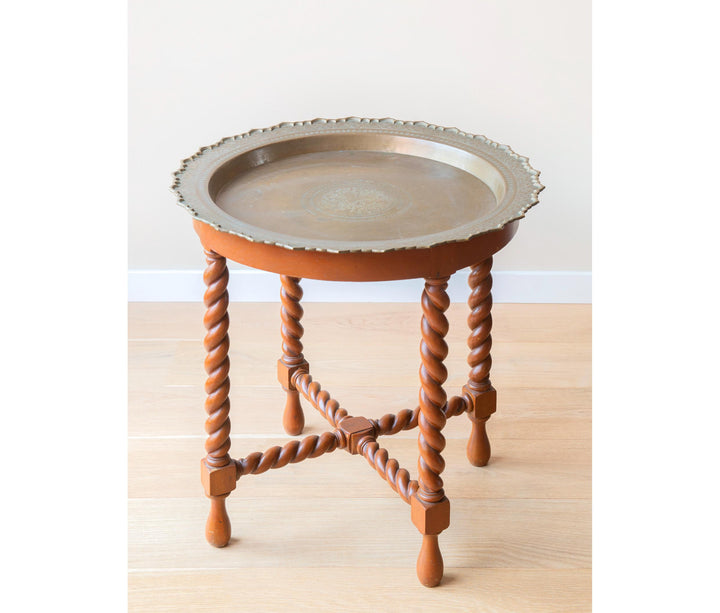 Antique Table With Turned Legs And Copper Tabletop, Art Deco