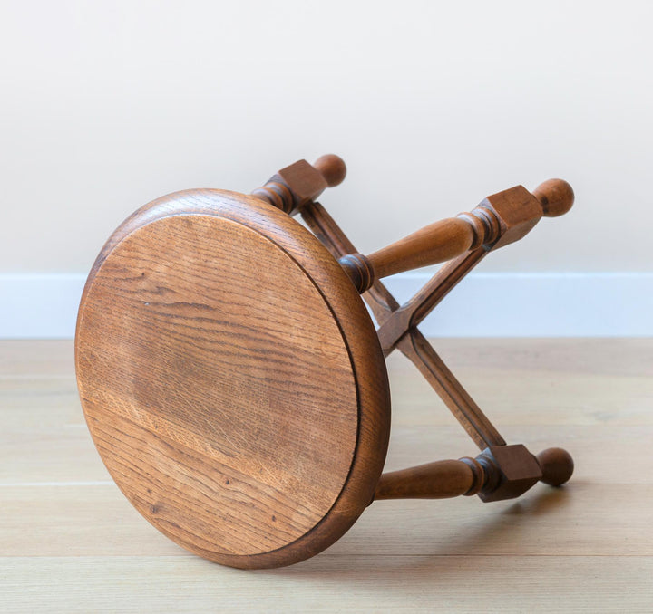 Antique French Farmers Stool, Oak Wood