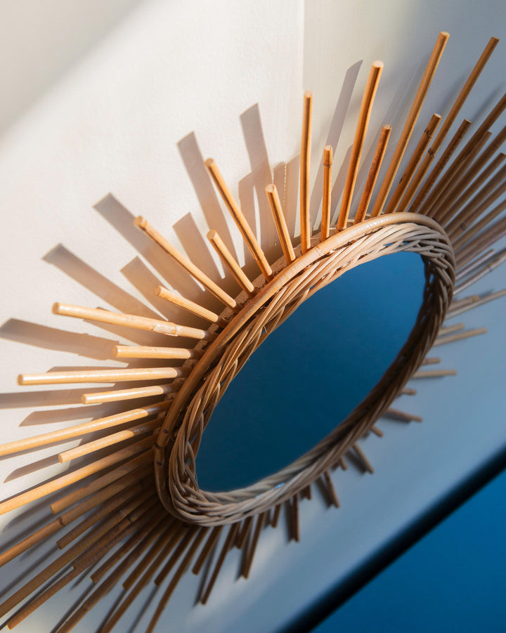Bamboo Sunburst Mirror, French Riviera, 1960s Design