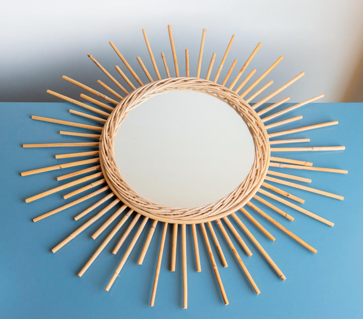 Bamboo Sunburst Mirror, French Riviera, 1960s Design