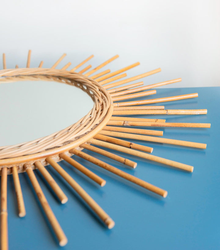 Bamboo Sunburst Mirror, French Riviera, 1960s Design