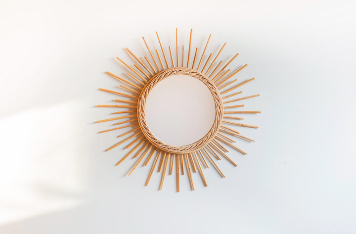 Bamboo Sunburst Mirror, French Riviera, 1960s Design