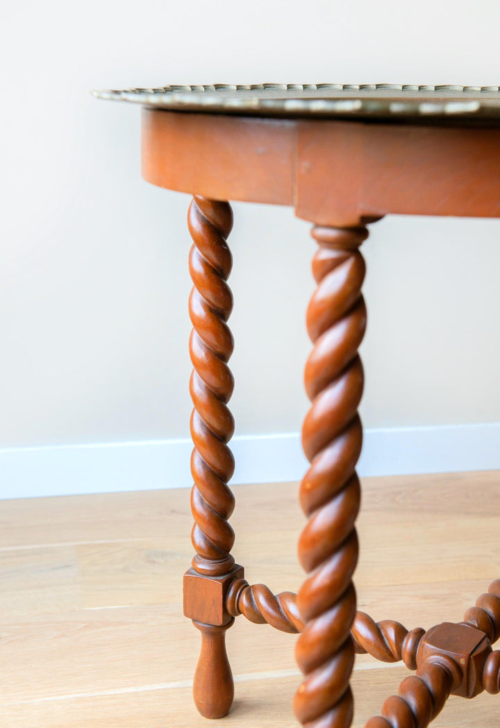 Antique Table With Turned Legs And Copper Tabletop, Art Deco