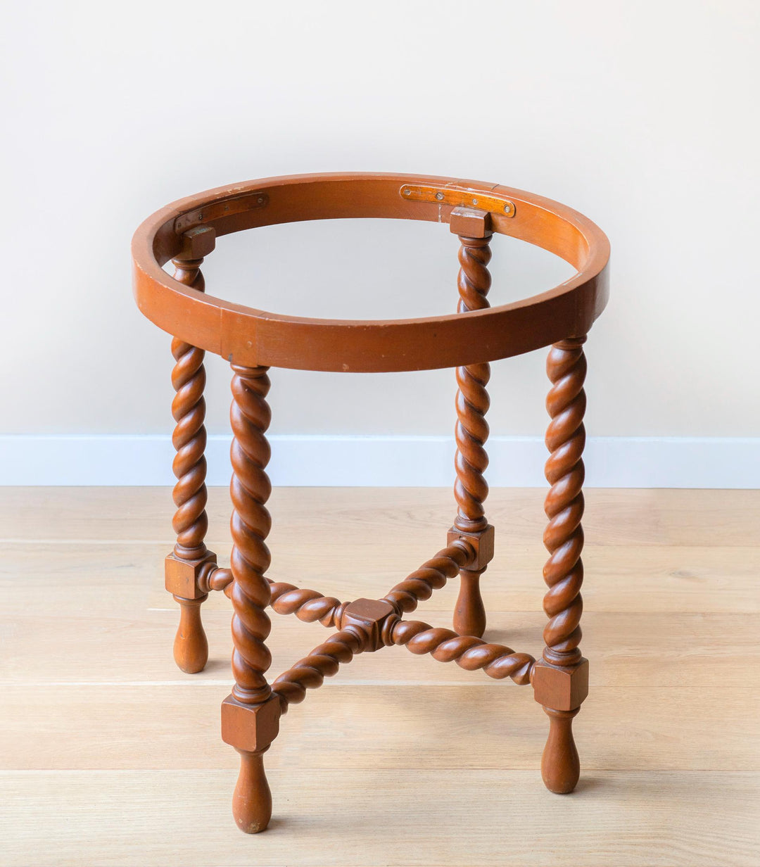 Antique Table With Turned Legs And Copper Tabletop, Art Deco