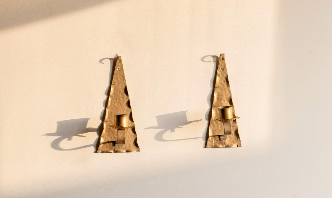 Decorative Hammered Brass Candle Holders for Wall – Set of Two
