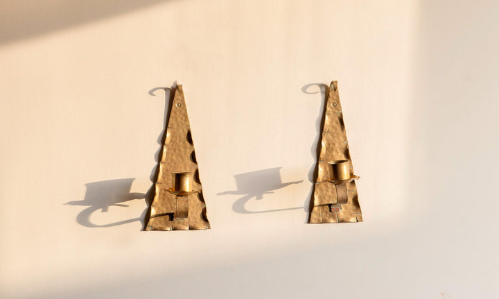 Decorative Hammered Brass Candle Holders for Wall – Set of Two