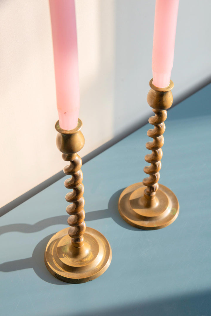 Antique Brass Barley Twist Candle Holders