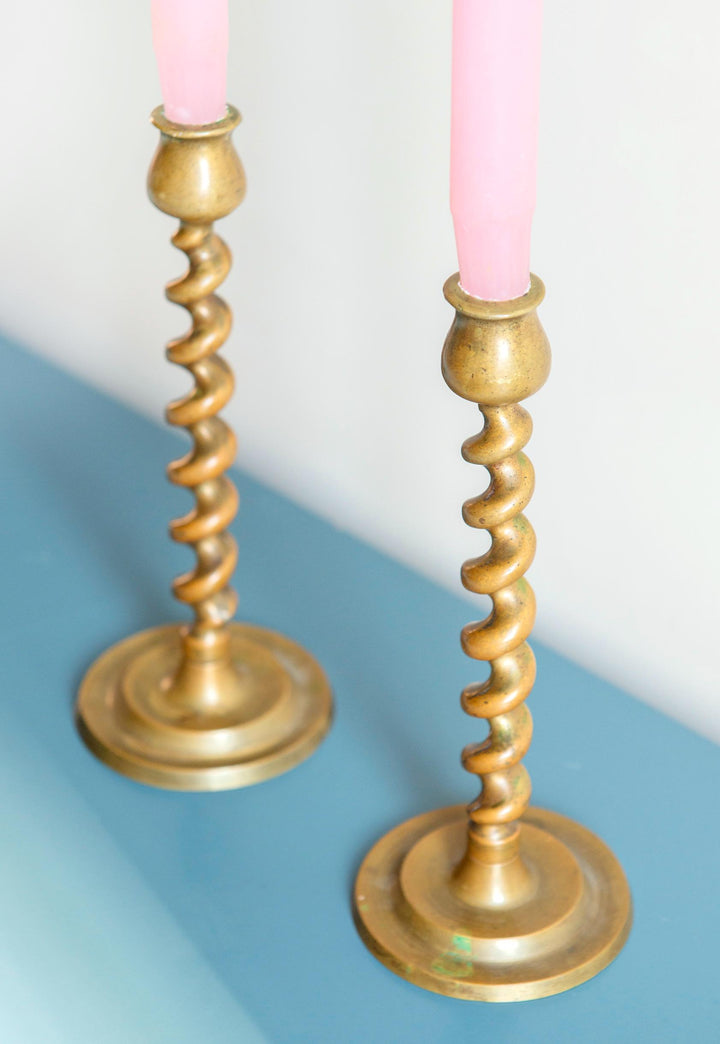 Antique Brass Barley Twist Candle Holders
