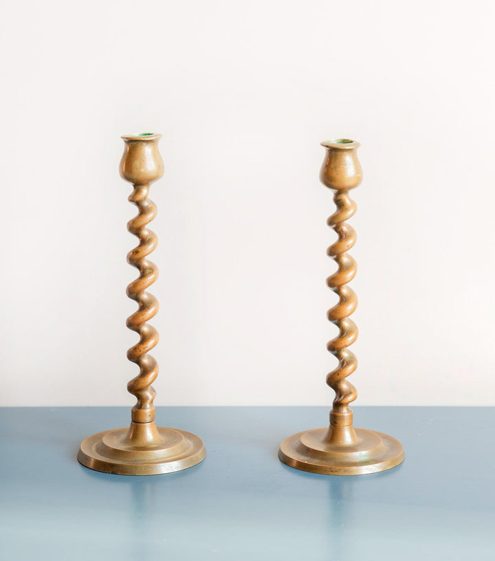 Antique Brass Barley Twist Candle Holders