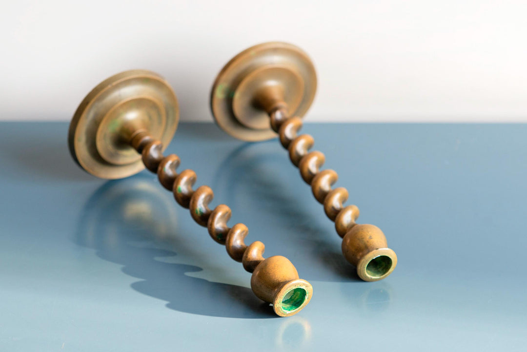 Antique Brass Barley Twist Candle Holders