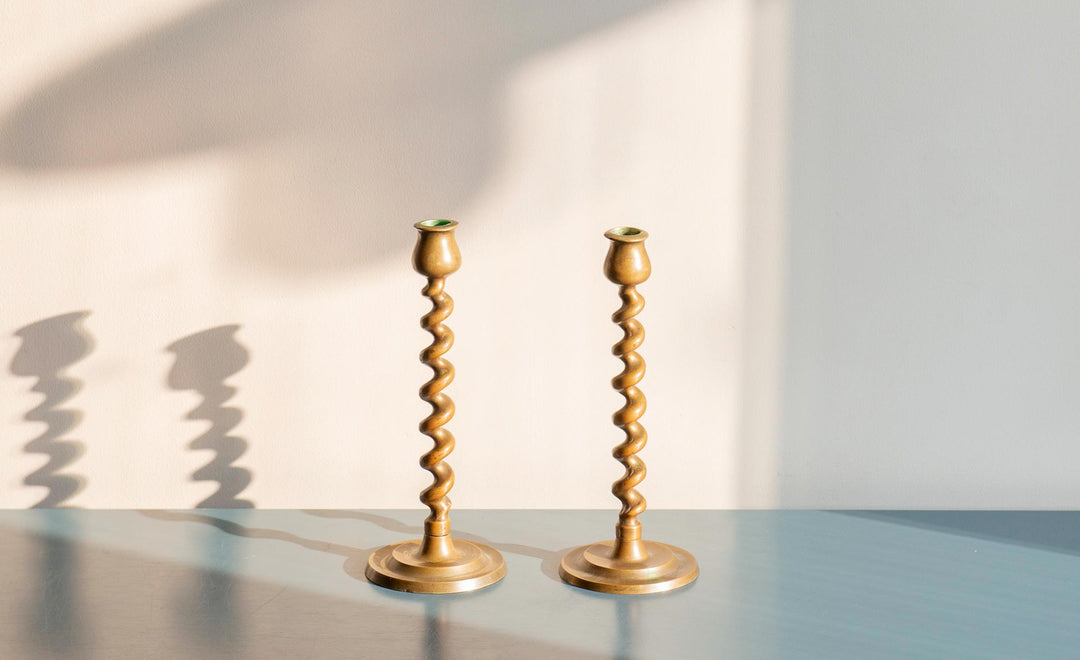 Antique Brass Barley Twist Candle Holders