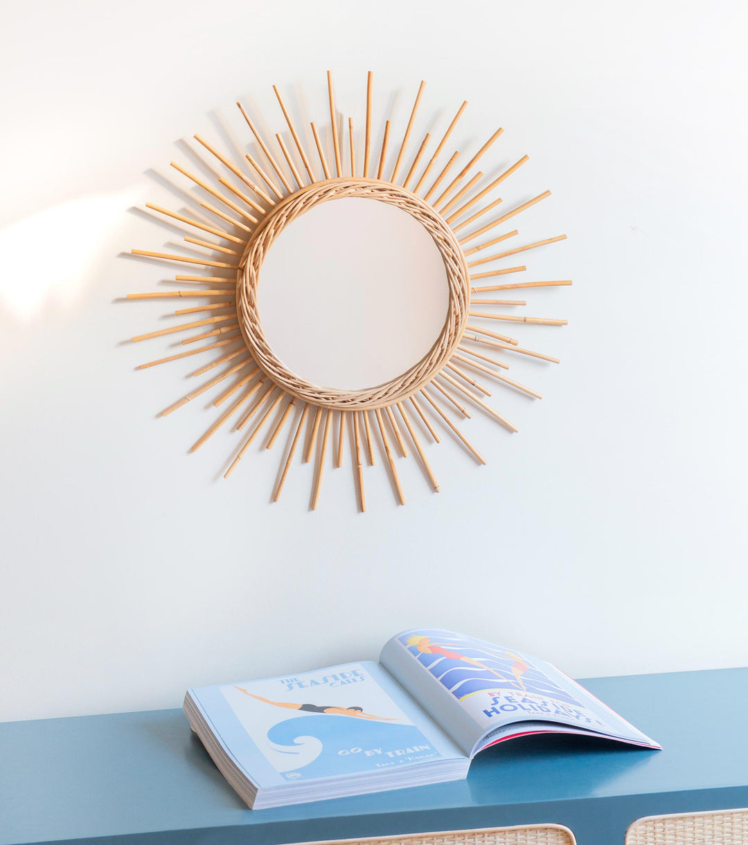 Bamboo Sunburst Mirror, French Riviera, 1960s Design