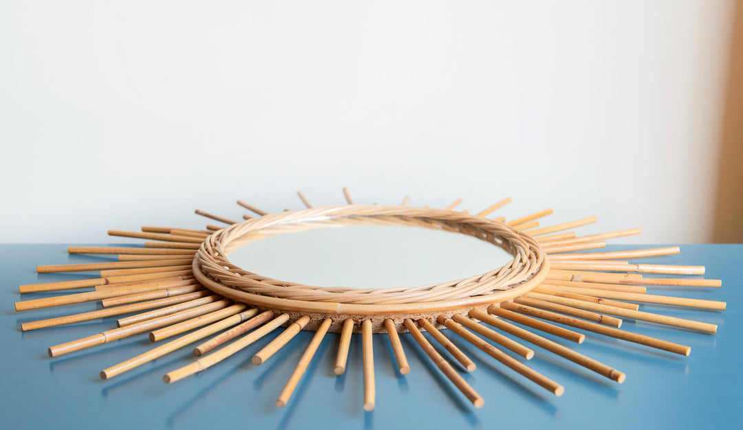 Bamboo Sunburst Mirror, French Riviera, 1960s Design
