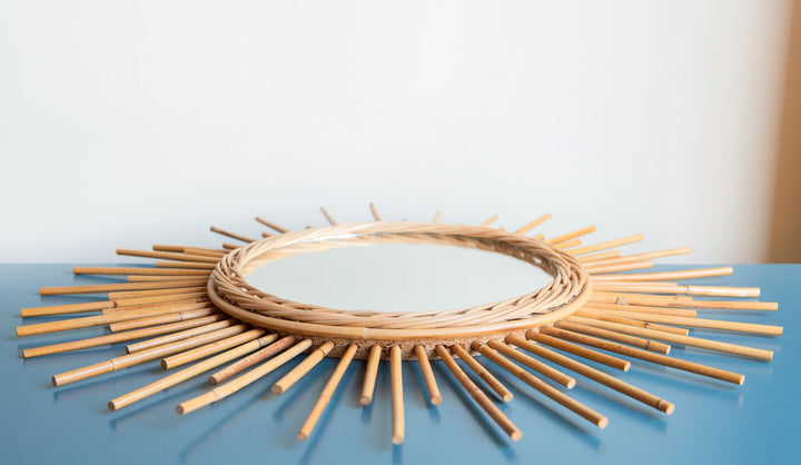 Bamboo Sunburst Mirror, French Riviera, 1960s Design