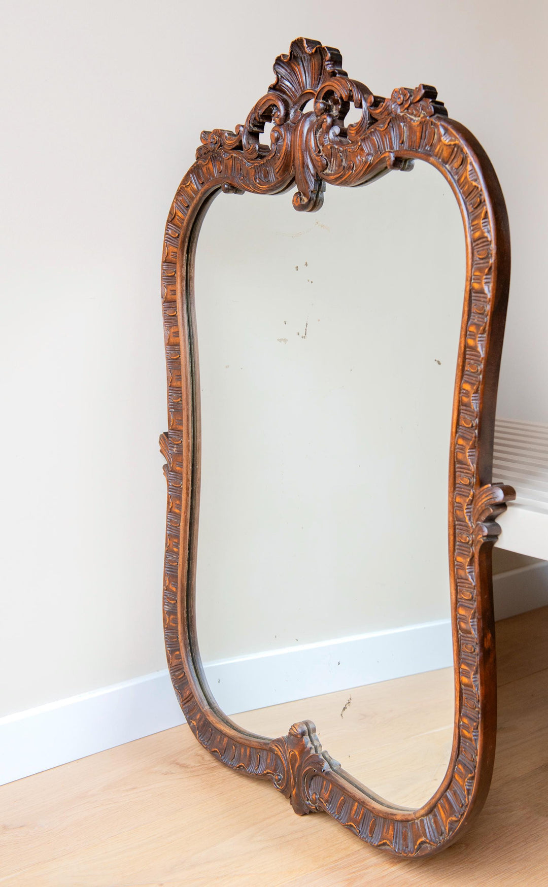 Large Antique Hand Carved Mirror, Victorian Style
