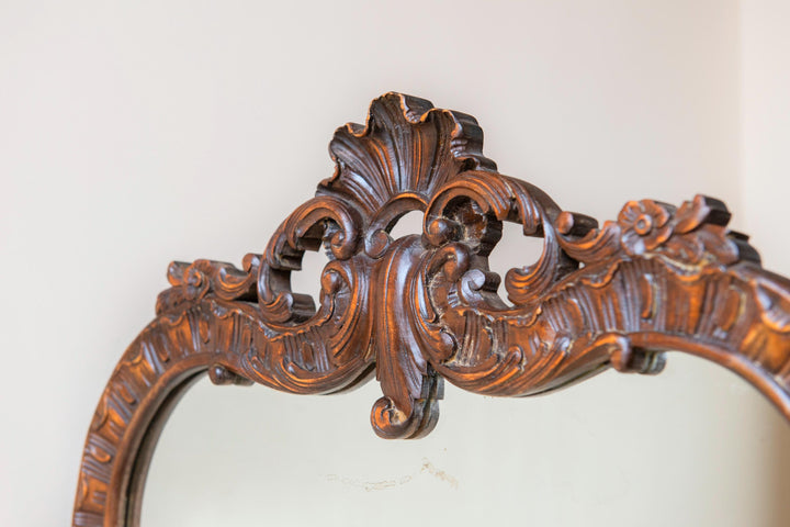 Large Antique Hand Carved Mirror, Victorian Style