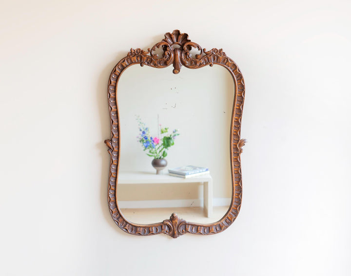 Large Antique Hand Carved Mirror, Victorian Style