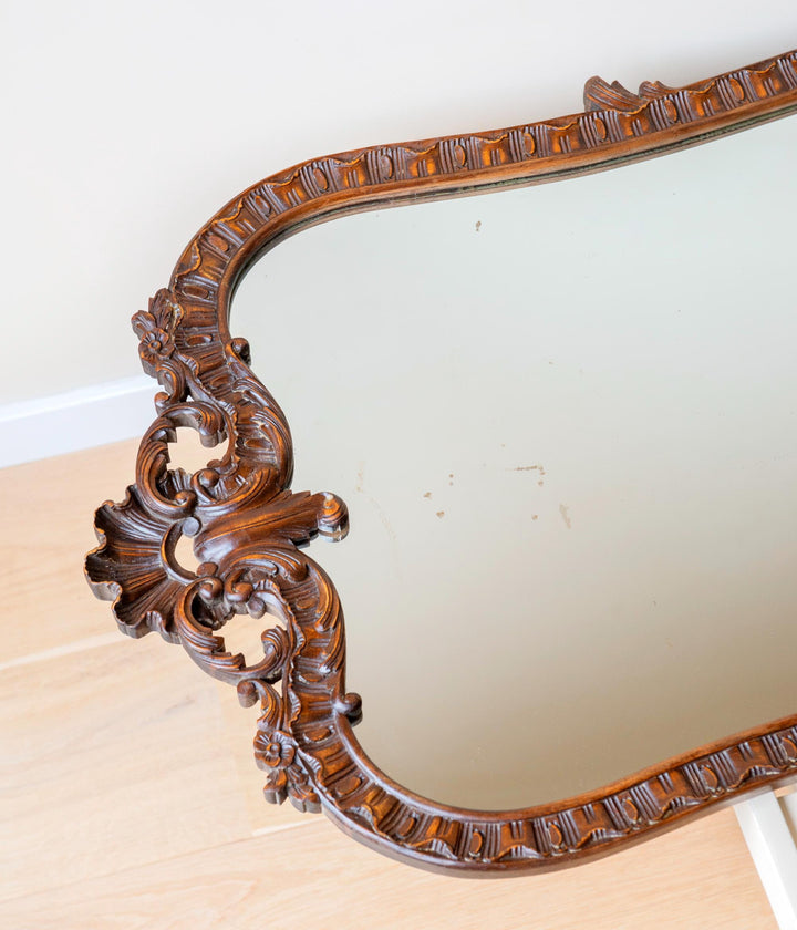 Large Antique Hand Carved Mirror, Victorian Style