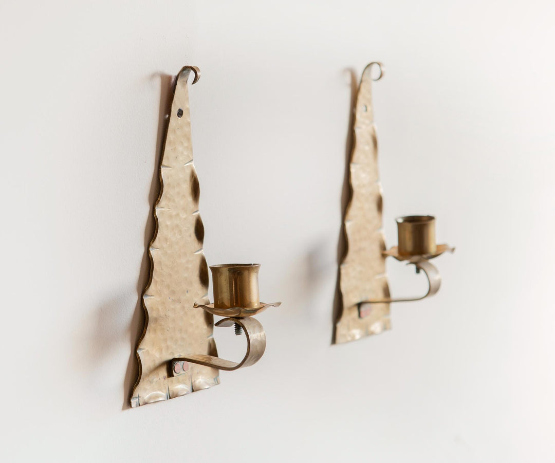 Decorative Hammered Brass Candle Holders for Wall – Set of Two