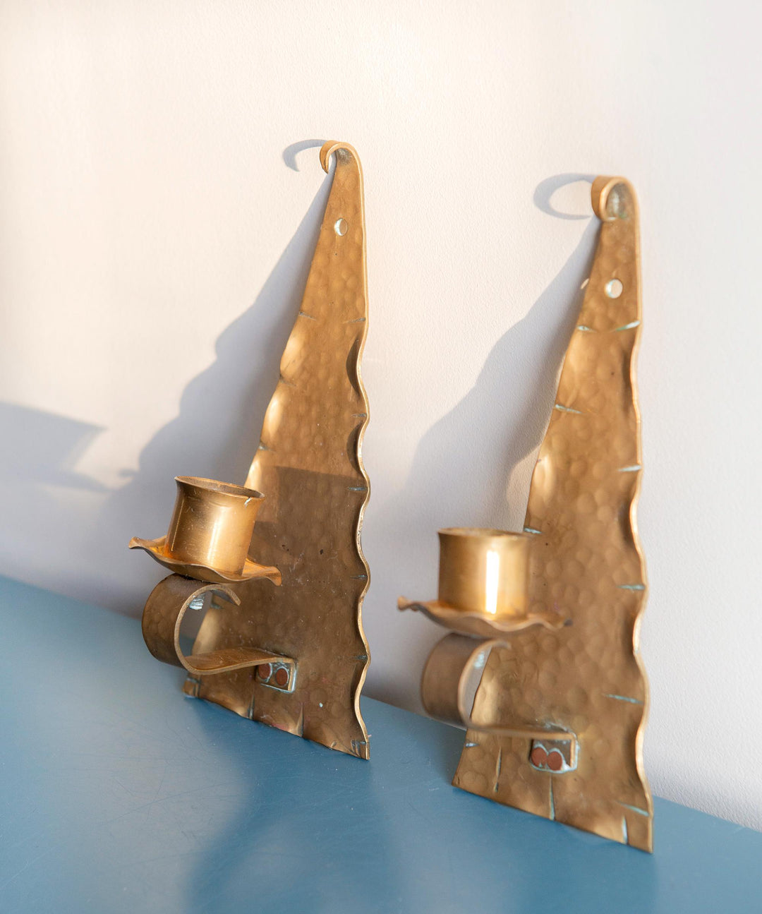 Decorative Hammered Brass Candle Holders for Wall – Set of Two