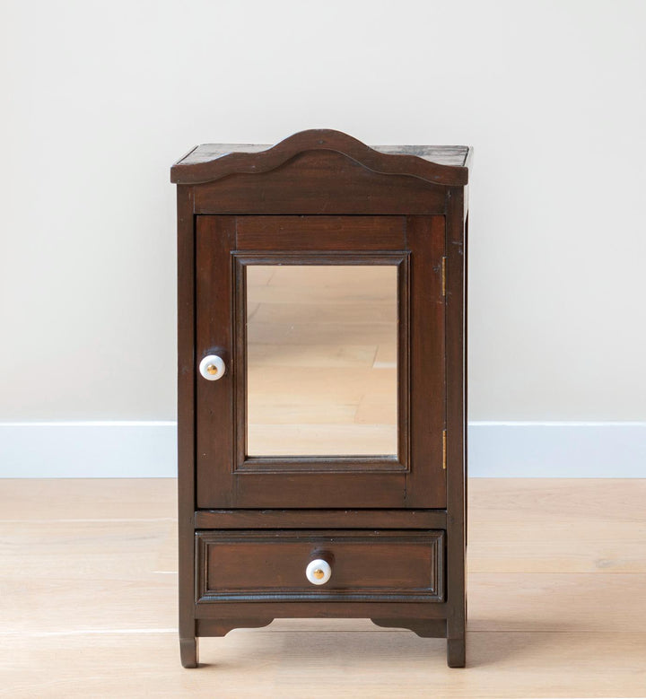 Apothecary Cabinet With Mirror, Dark Brown Lacquered Wood
