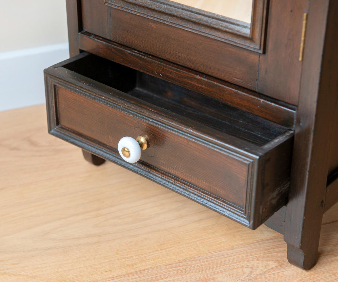 Apothecary Cabinet With Mirror, Dark Brown Lacquered Wood