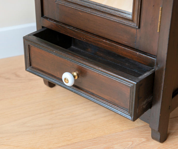 Apothecary Cabinet With Mirror, Dark Brown Lacquered Wood