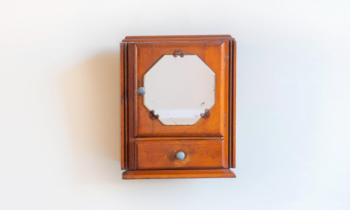 Antique Wall Cabinet With Octagonal Mirror, 1930s