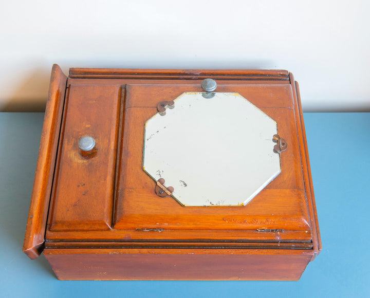 Antique Wall Cabinet With Octagonal Mirror, 1930s