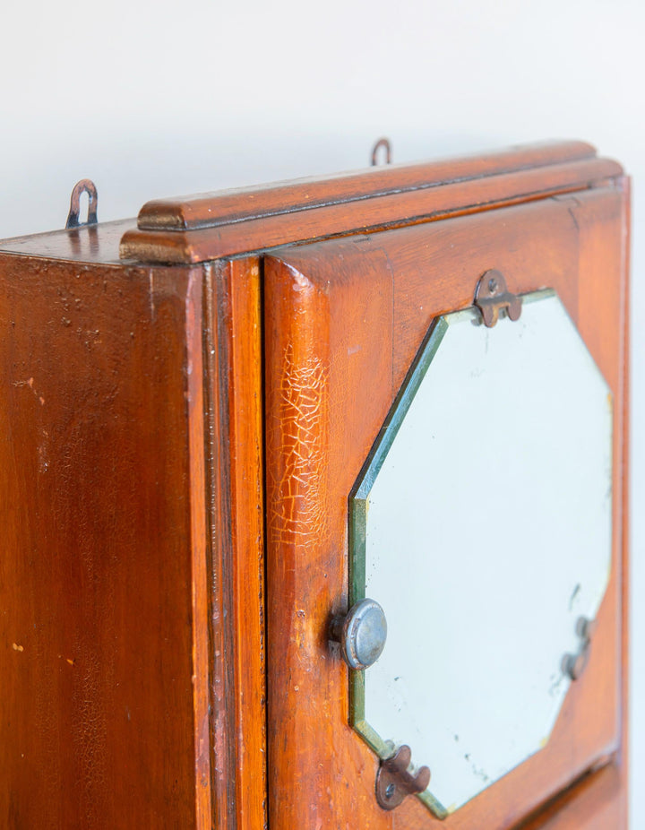 Antique Wall Cabinet With Octagonal Mirror, 1930s