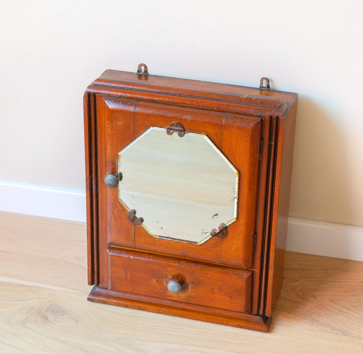 Antique Wall Cabinet With Octagonal Mirror, 1930s