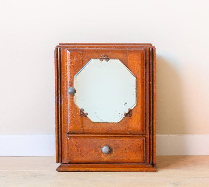 Antique Wall Cabinet With Octagonal Mirror, 1930s