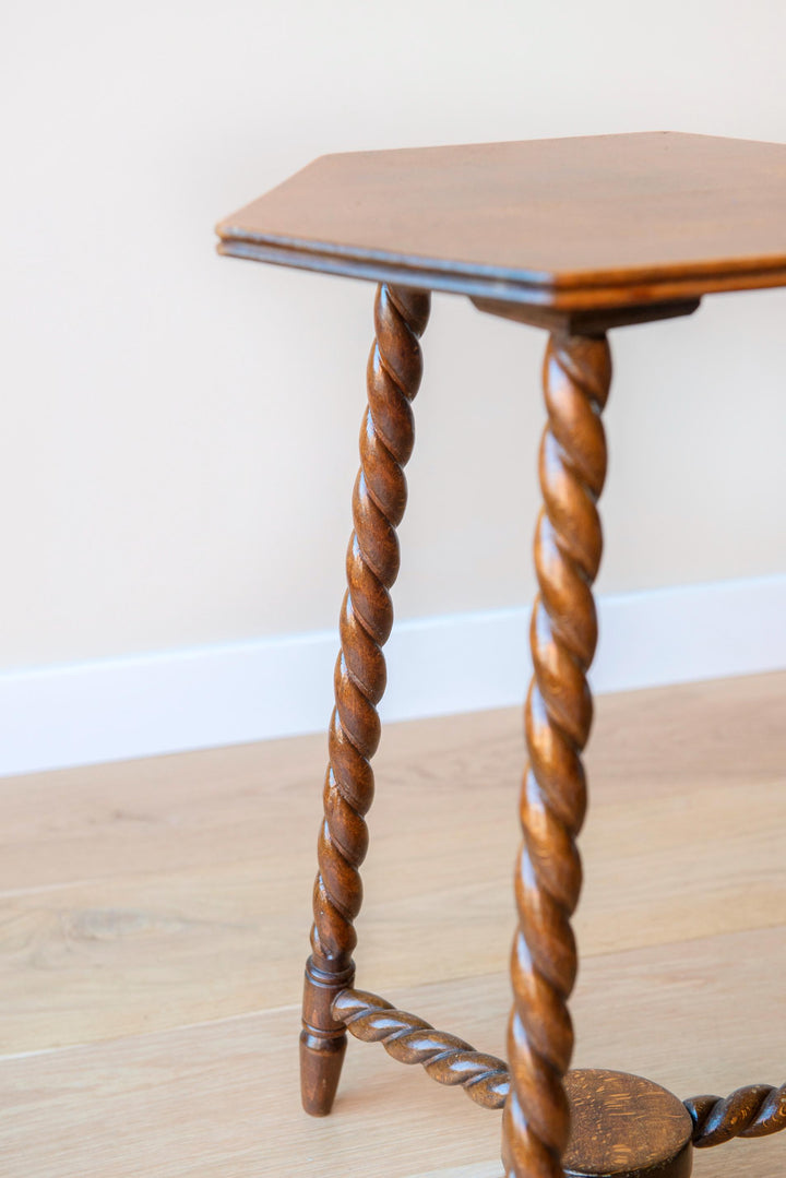 Antique Hand Carved Side Table, Barley Twist Legs